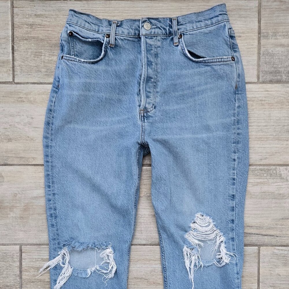 Agolde Riley High Rise Straight Crop Distressed Knee Jeans 29 - Picture 3 of 8